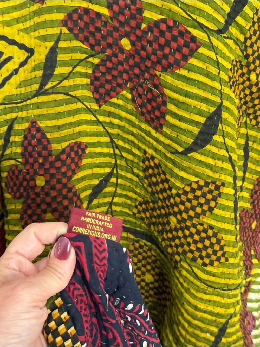 ConneXions Fair Trade Kantha Quilt Throw Recycled Sari Handmade India Boho 36x80
